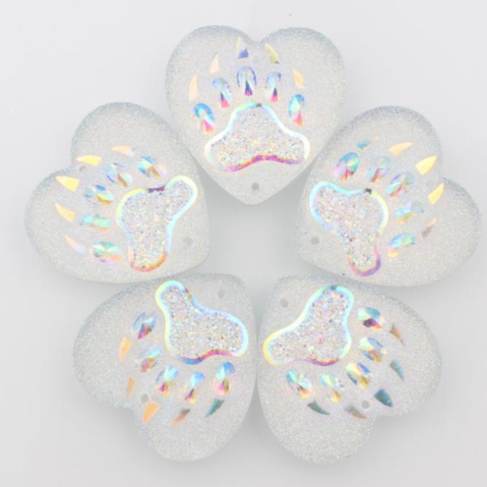 25mm Bear Paw AB, Heart, Resin, Sew On - See Color Options