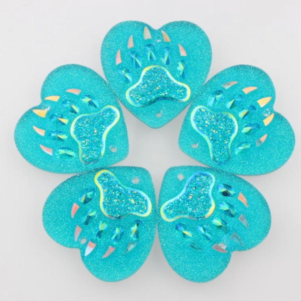 25mm Bear Paw AB, Heart, Resin, Sew On - See Color Options