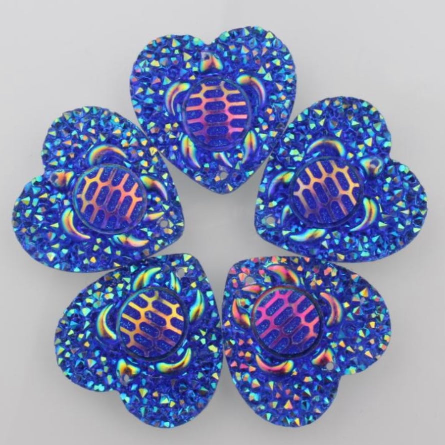 25mm Turtle AB, Heart, Resin, Sew On - See Color Options