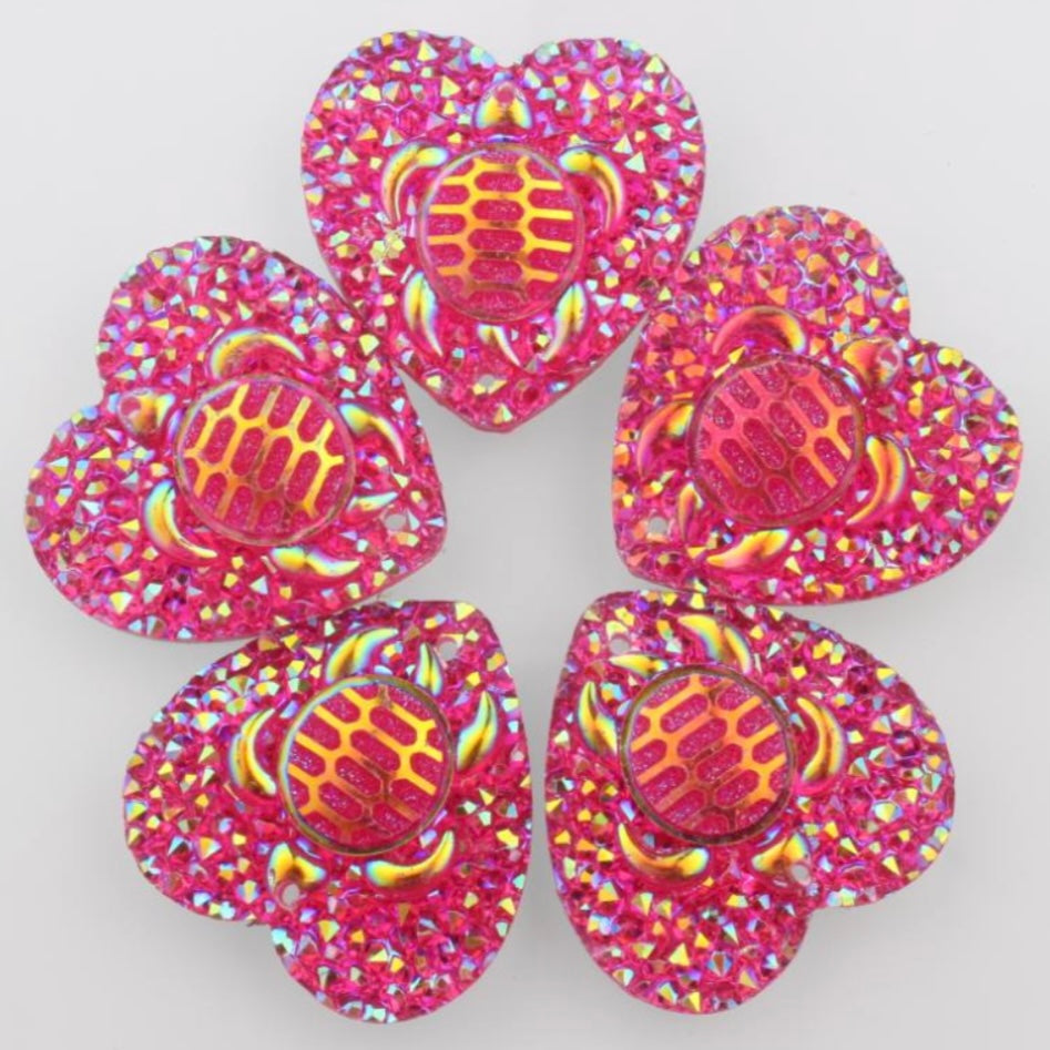 25mm Turtle AB, Heart, Resin, Sew On - See Color Options