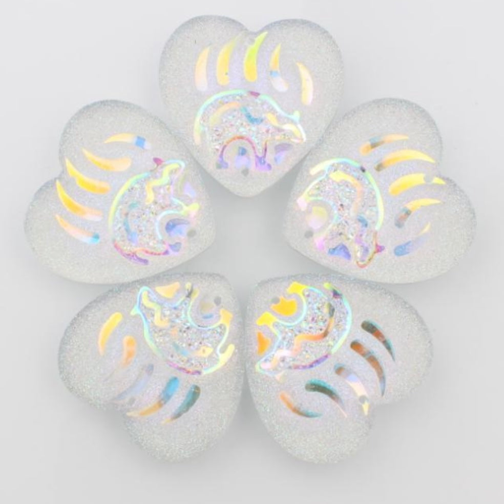 25mm Bear in Paw Heart, Resin, Sew On - See Color Options