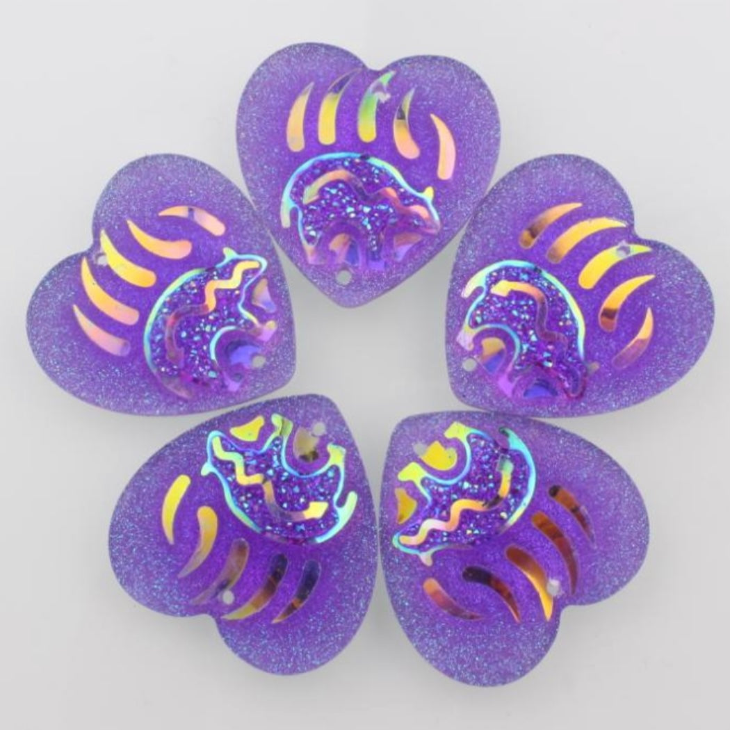 25mm Bear in Paw Heart, Resin, Sew On - See Color Options