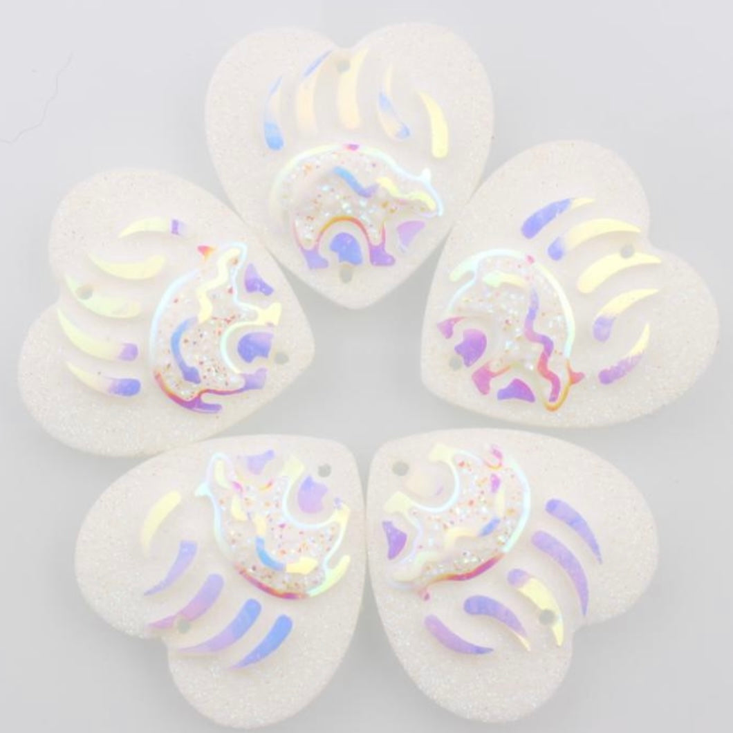 25mm Bear in Paw Heart, Resin, Sew On - See Color Options