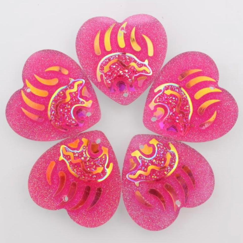 25mm Bear in Paw Heart, Resin, Sew On - See Color Options