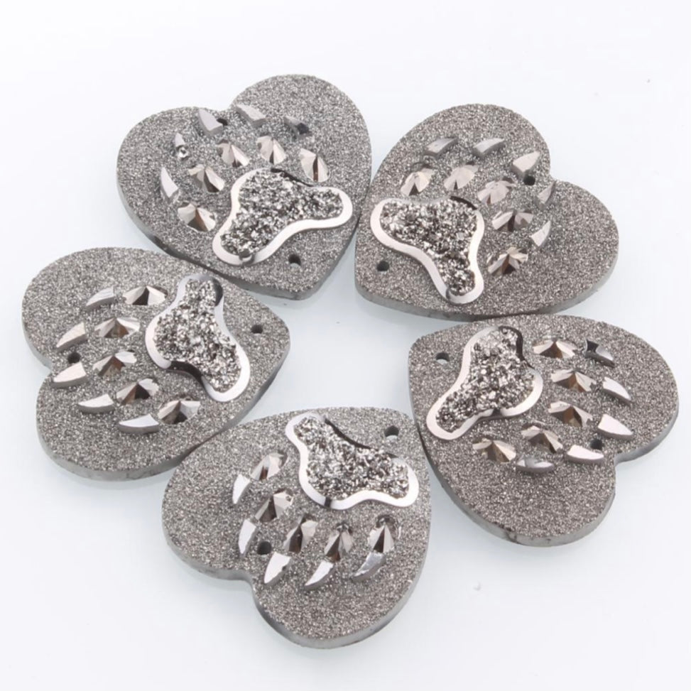 25mm Bear Paw AB, Heart, Resin, Sew On - See Color Options