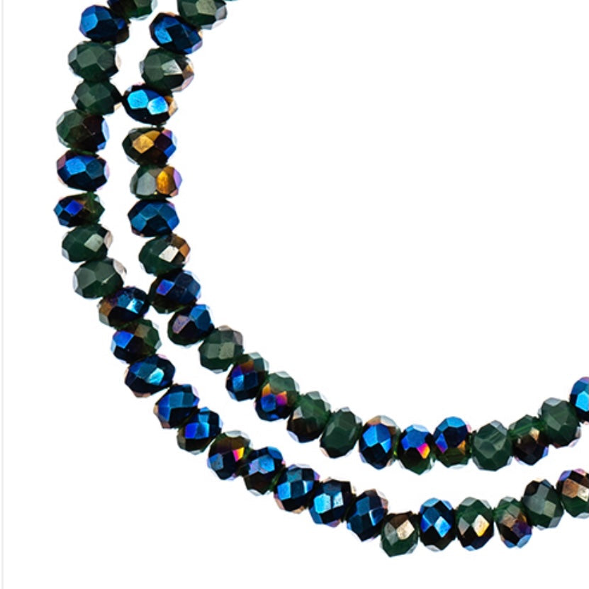 Crystal Lane Rondelle 2 hebras de 7 pulgadas (aproximadamente 246 piezas) 1,5 x 2,5 mm verde oscuro opaco con medio iris azul