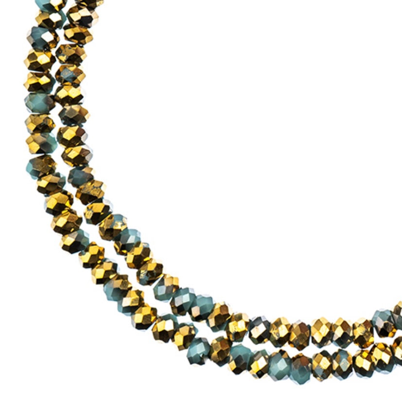 Crystal Lane Rondelle 2 Strand 7in (apx110pcs) 3x4mm Opaque Dark Blue w/Half Gold Iris