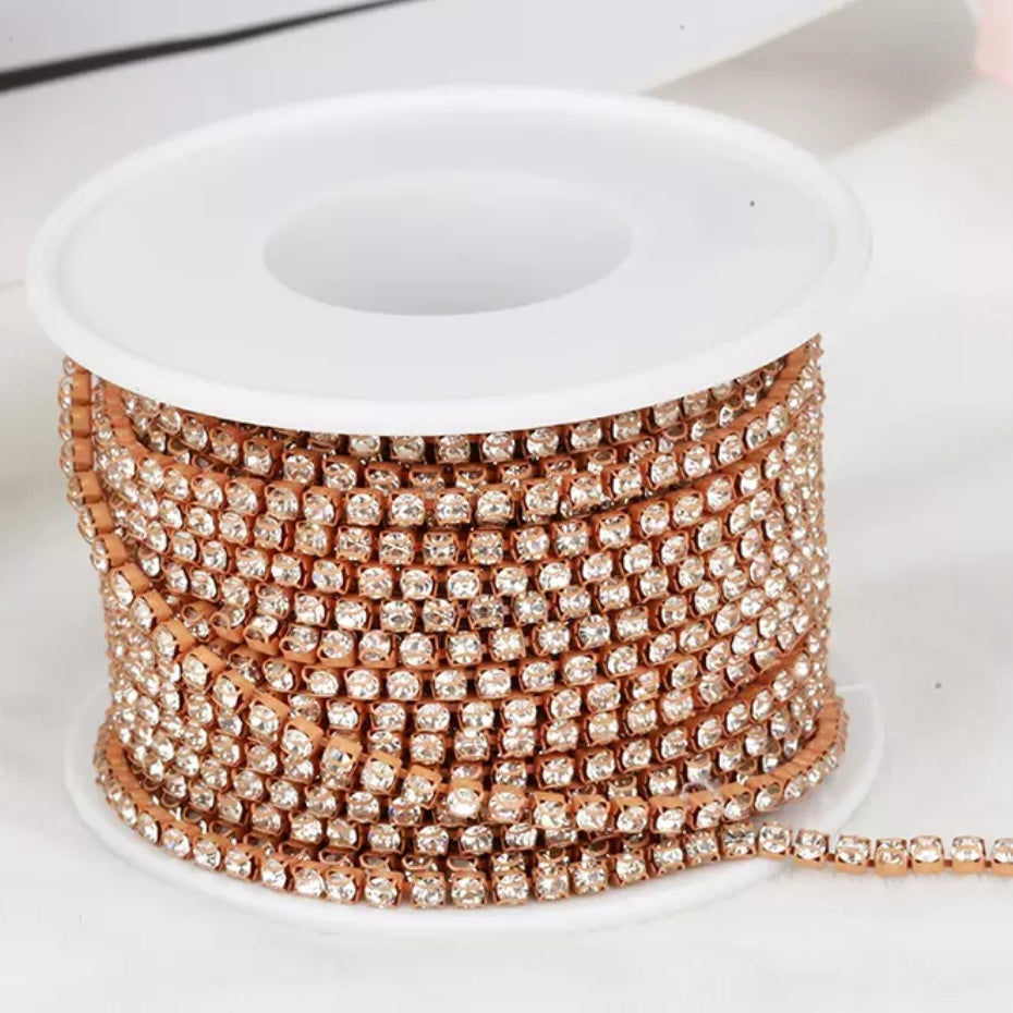 1 Yard SS8 Colorful Metal Chain Rhinestone Banding - See Color Options