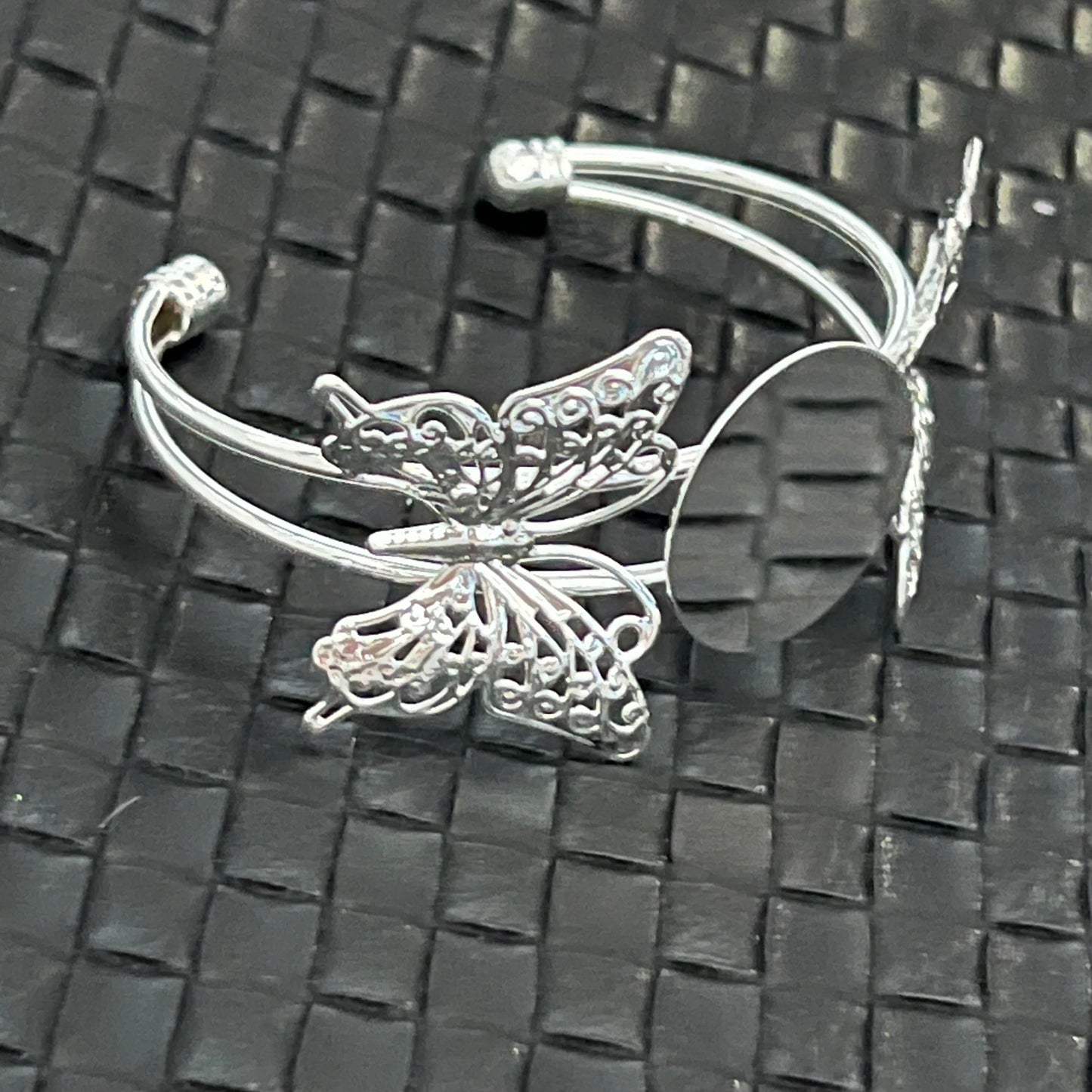 Bracelet manchette papillon en argent pour perles, centre 25 mm