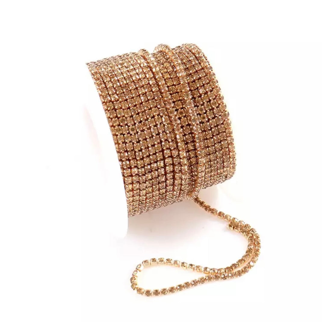 1 Yard SS6 Champagne Gold Base, Metal Chain Rhinestone Banding - See Color Options