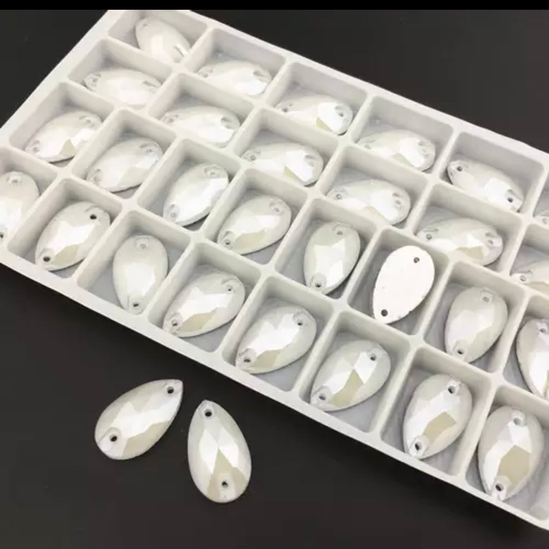 11*18mm Mocha Glass Tear Drop Sew On - Sold in Set of 28 -See Color Options