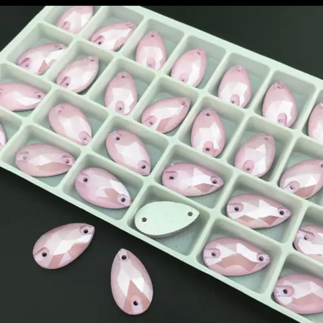 11*18mm Mocha Glass Tear Drop Sew On - Sold in Set of 28 -See Color Options