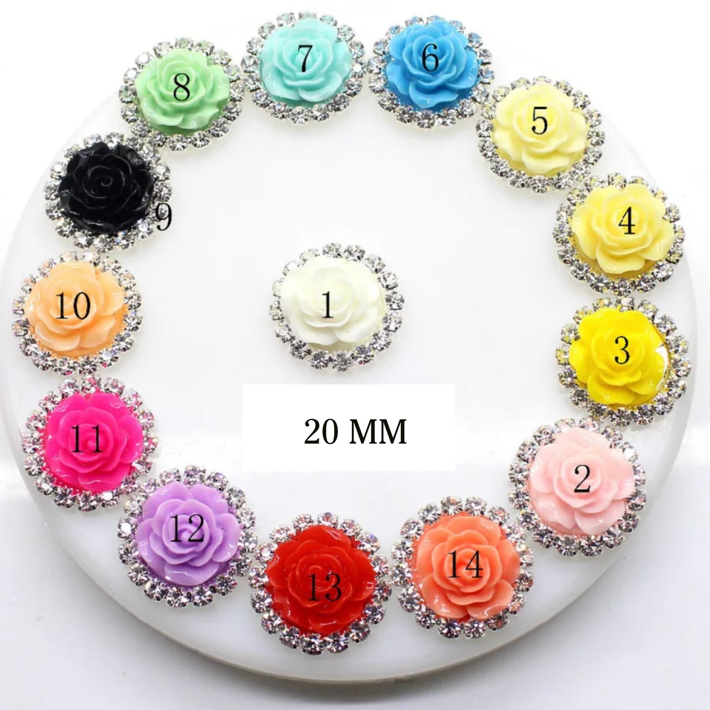20mm Resin Rose with Rhinestone - See Color Options
