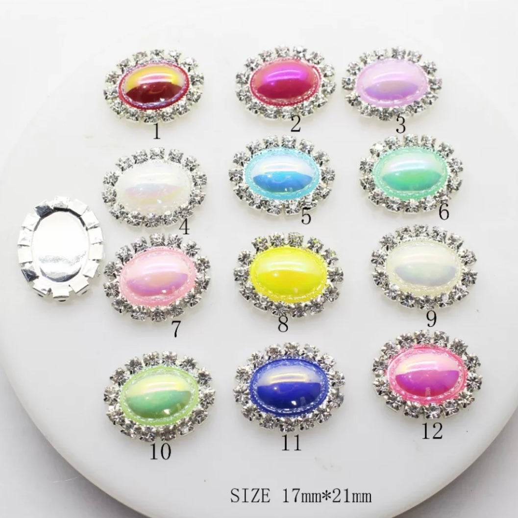 Perle ovale en résine AB 17*21 mm avec strass - Voir les options de couleur