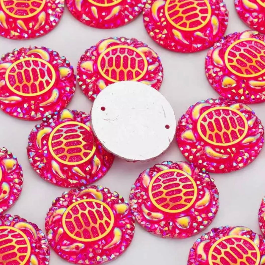 25mm Turtle AB, Circle, Resin, Sew On - See Color Options