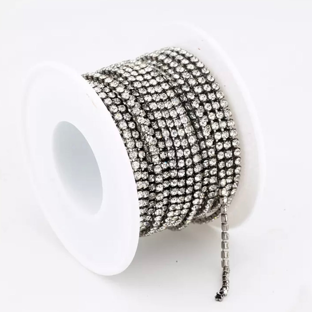 1 Yard SS6 Colorful Base, Metal Rhinestone Chain Banding - See Color Options