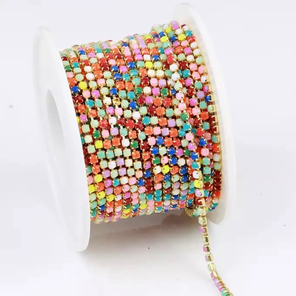 1 Yard SS6 Acrylic on Gold Metal, Chain Rhinestone Banding - See Color Options