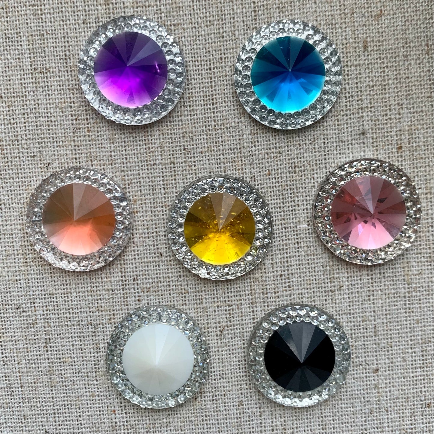 20mm Colorful Jewels with Crystal Edging, Glue On Resin Gems - See Color Options