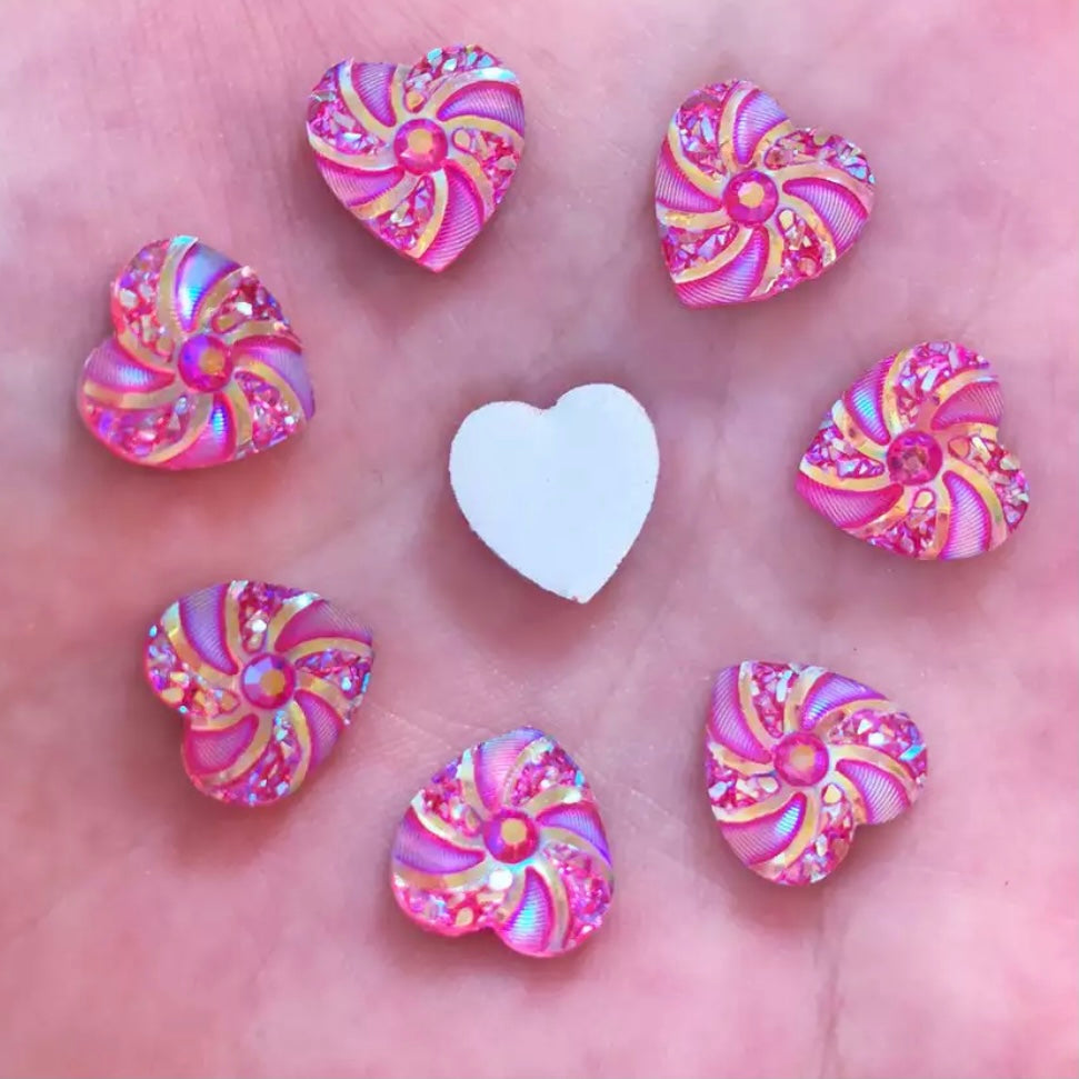 12mm AB Heart Flatback, Resin, Glue On Gem - See Color Options