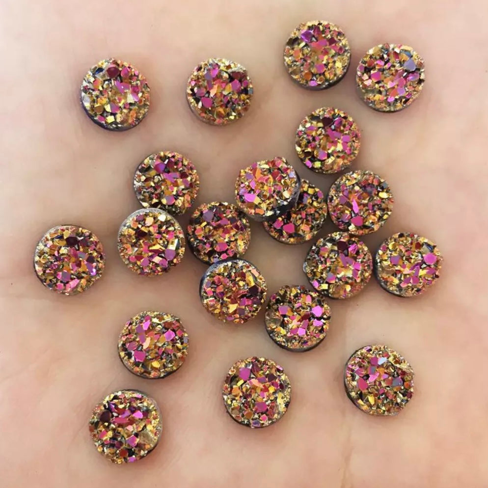 8mm Faux Druzy Round, Glue On, Resin Gem - See Color Options