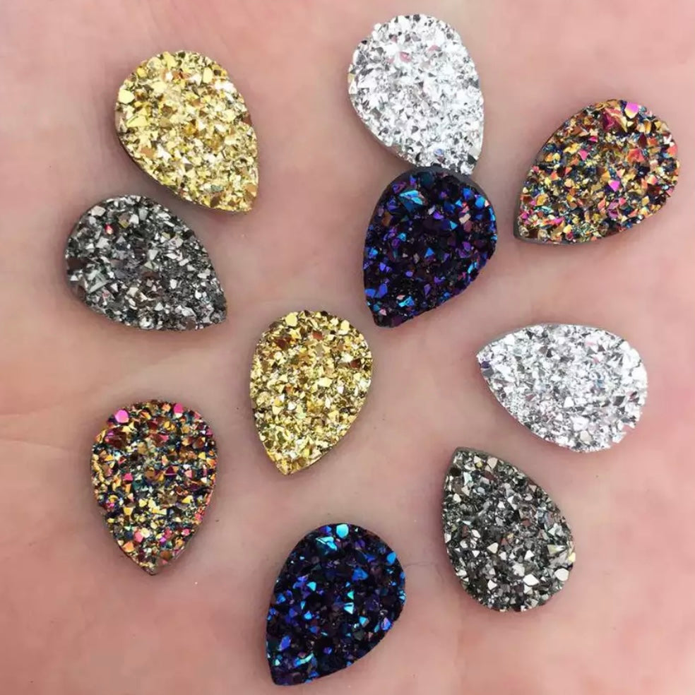 10*14mm Metallic Faux Druzy, Glue on -See Color Options