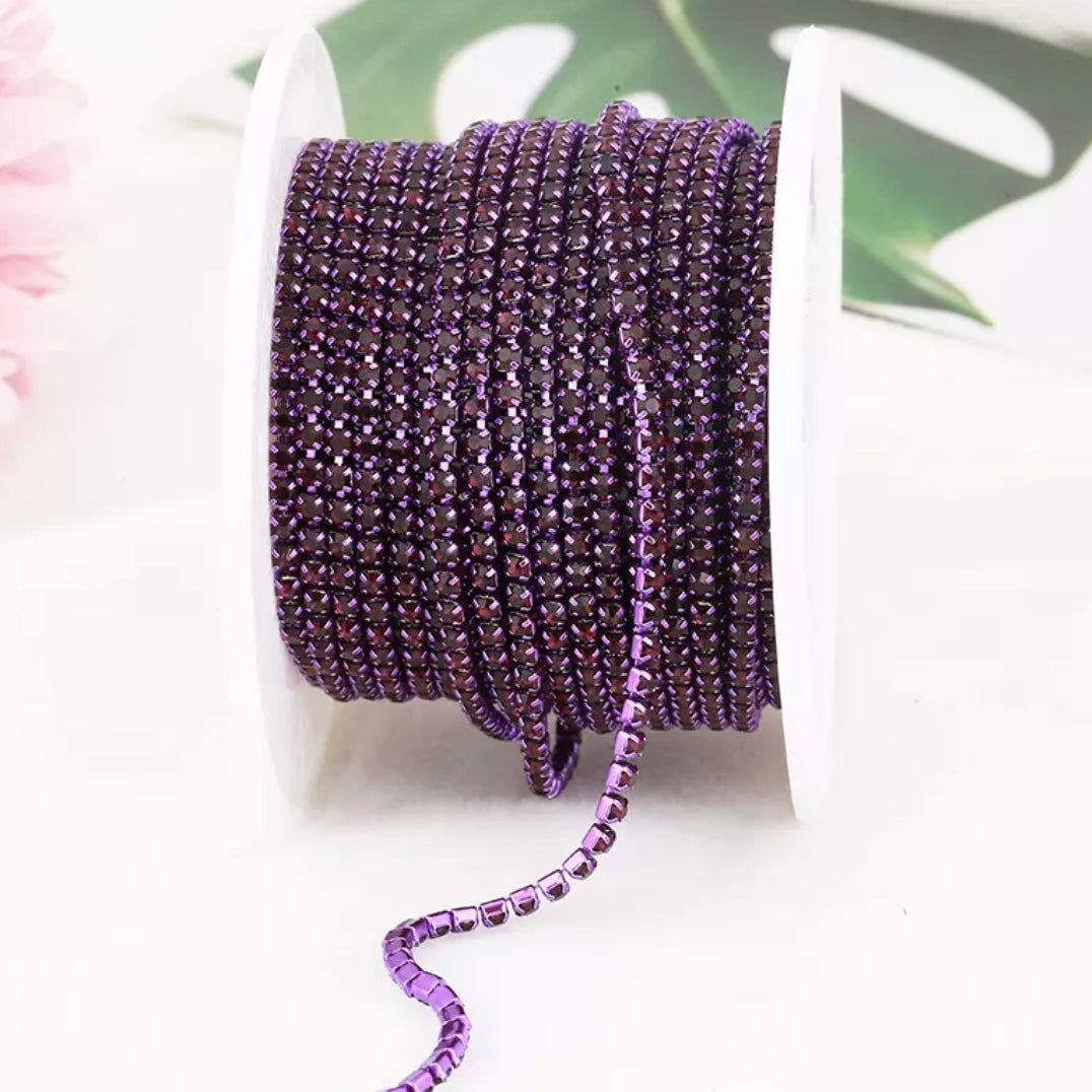 1 Yard SS6 Colorful Base, Metal Rhinestone Chain Banding - See Color Options