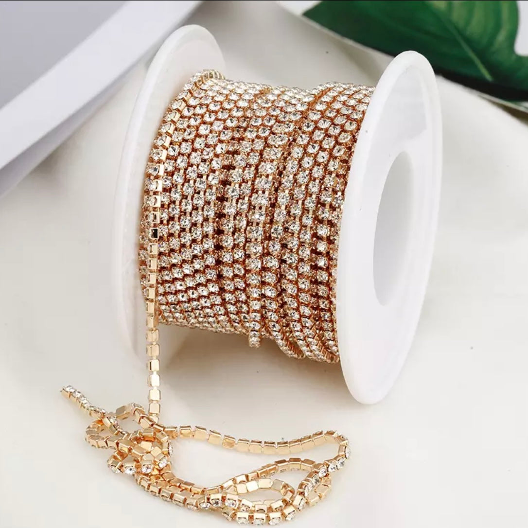 1 Yard SS6 Crystal on Metal Chain Rhinestone Banding - See Color Options