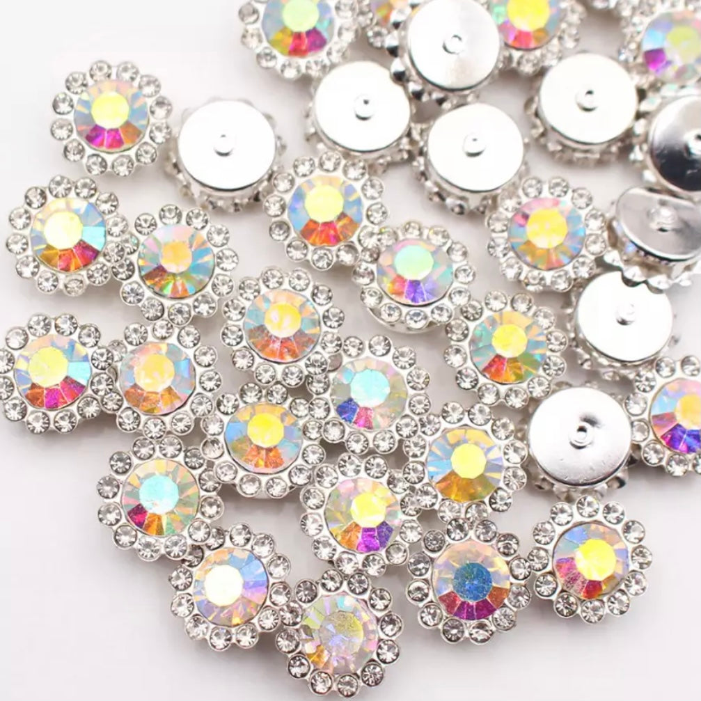 12mm Crystal/Glass Flower, Silver Base, Sew On, Rhinestone - See Color Options