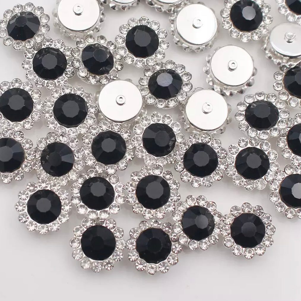 12mm Crystal/Glass Flower, Silver Base, Sew On, Rhinestone - See Color Options