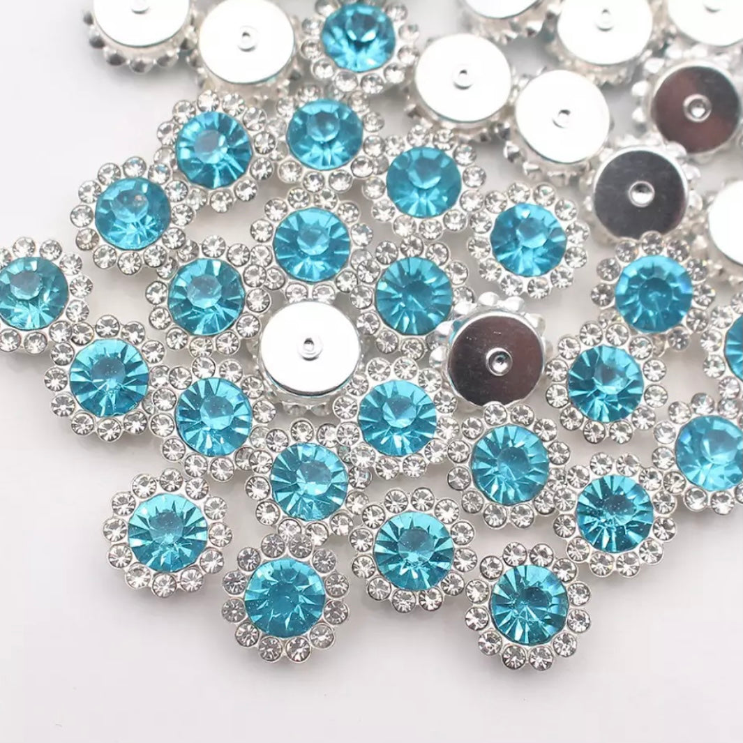 12mm Crystal/Glass Flower, Silver Base, Sew On, Rhinestone - See Color Options