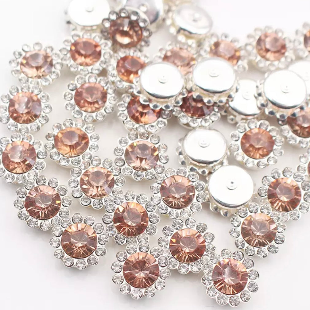 12mm Crystal/Glass Flower, Silver Base, Sew On, Rhinestone - See Color Options