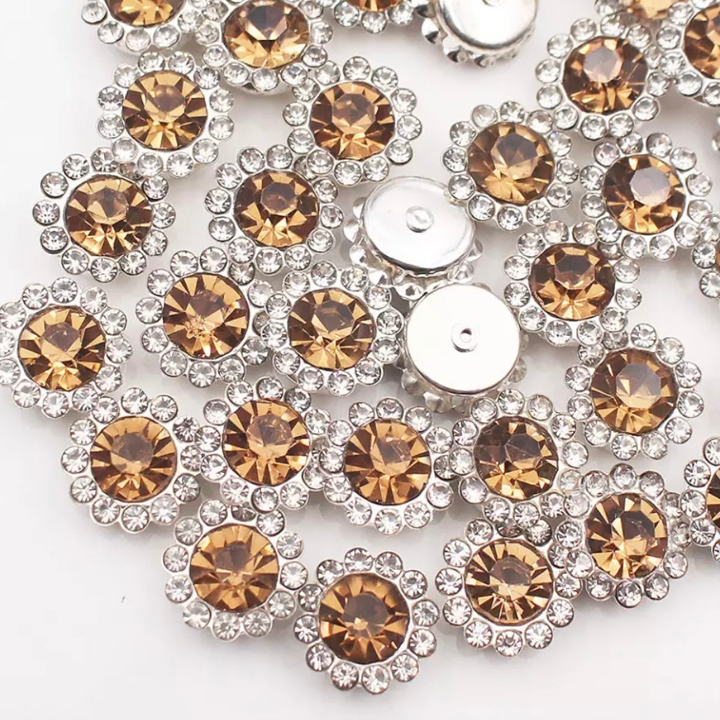 12mm Crystal/Glass Flower, Silver Base, Sew On, Rhinestone - See Color Options