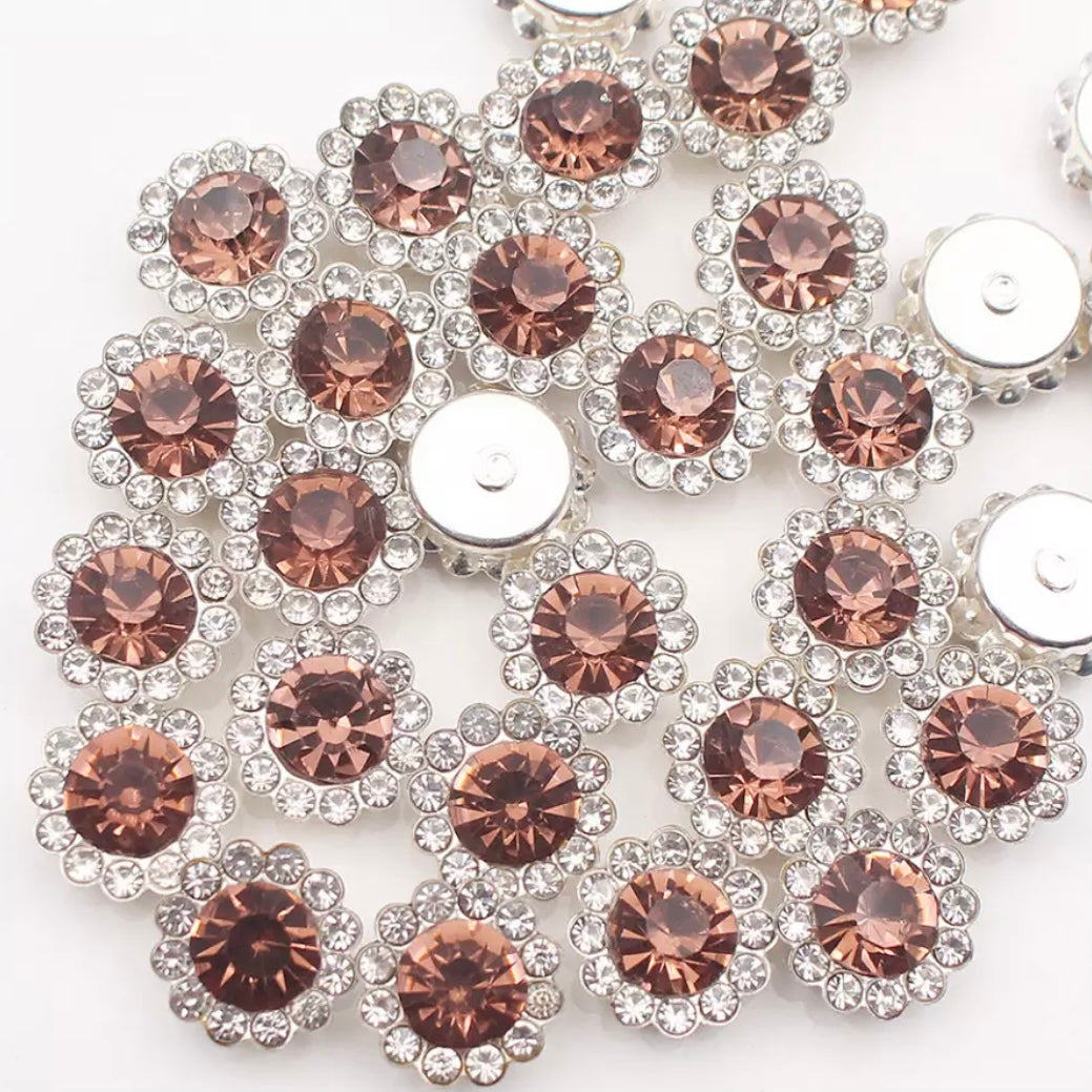 12mm Crystal/Glass Flower, Silver Base, Sew On, Rhinestone - See Color Options