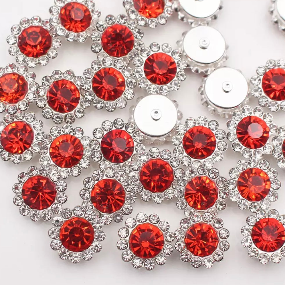 12mm Crystal/Glass Flower, Silver Base, Sew On, Rhinestone - See Color Options
