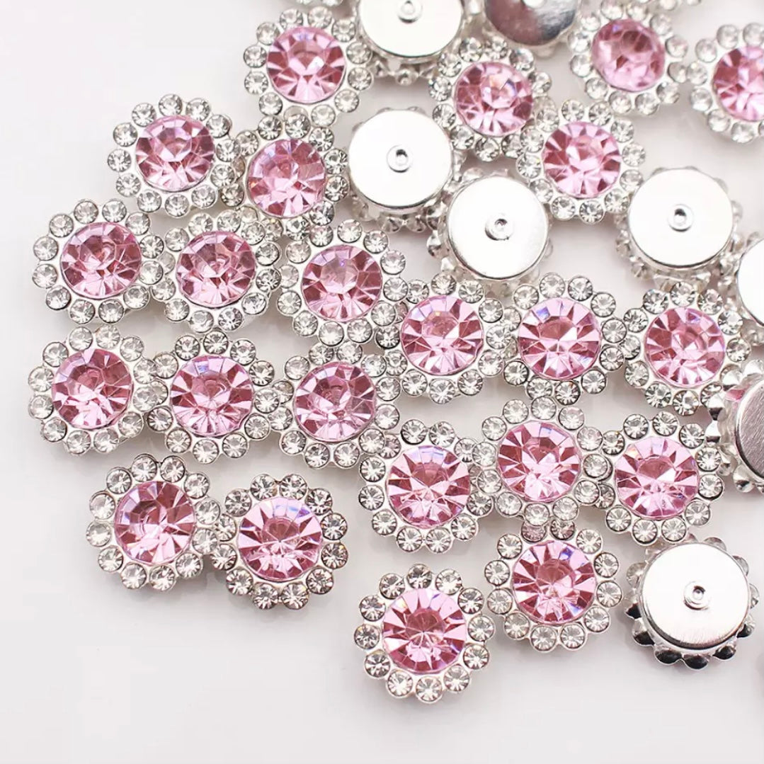 12mm Crystal/Glass Flower, Silver Base, Sew On, Rhinestone - See Color Options