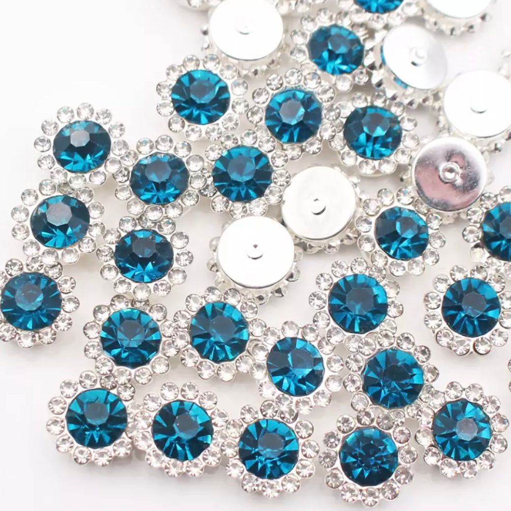 12mm Crystal/Glass Flower, Silver Base, Sew On, Rhinestone - See Color Options