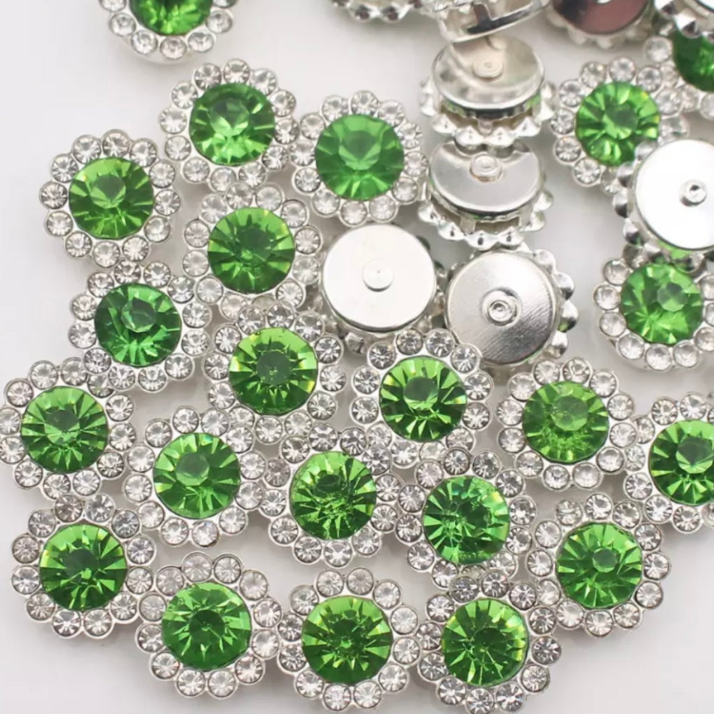 12mm Crystal/Glass Flower, Silver Base, Sew On, Rhinestone - See Color Options