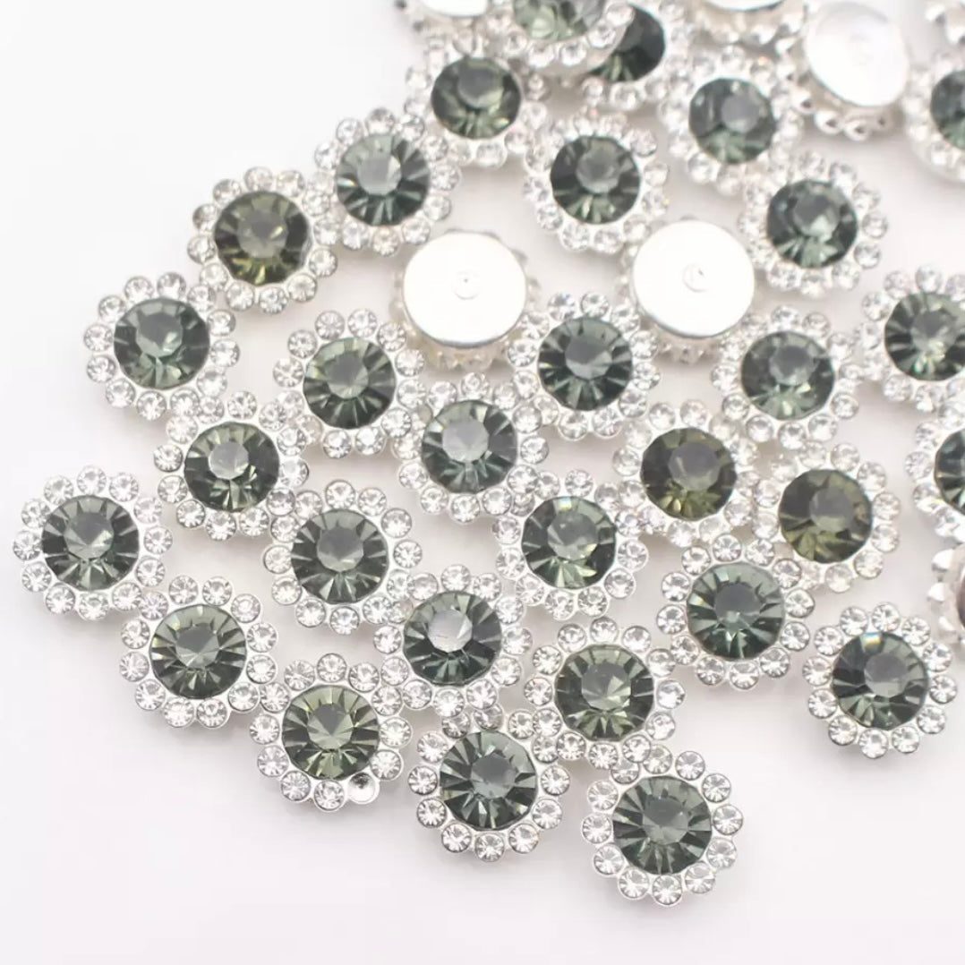 12mm Crystal/Glass Flower, Silver Base, Sew On, Rhinestone - See Color Options