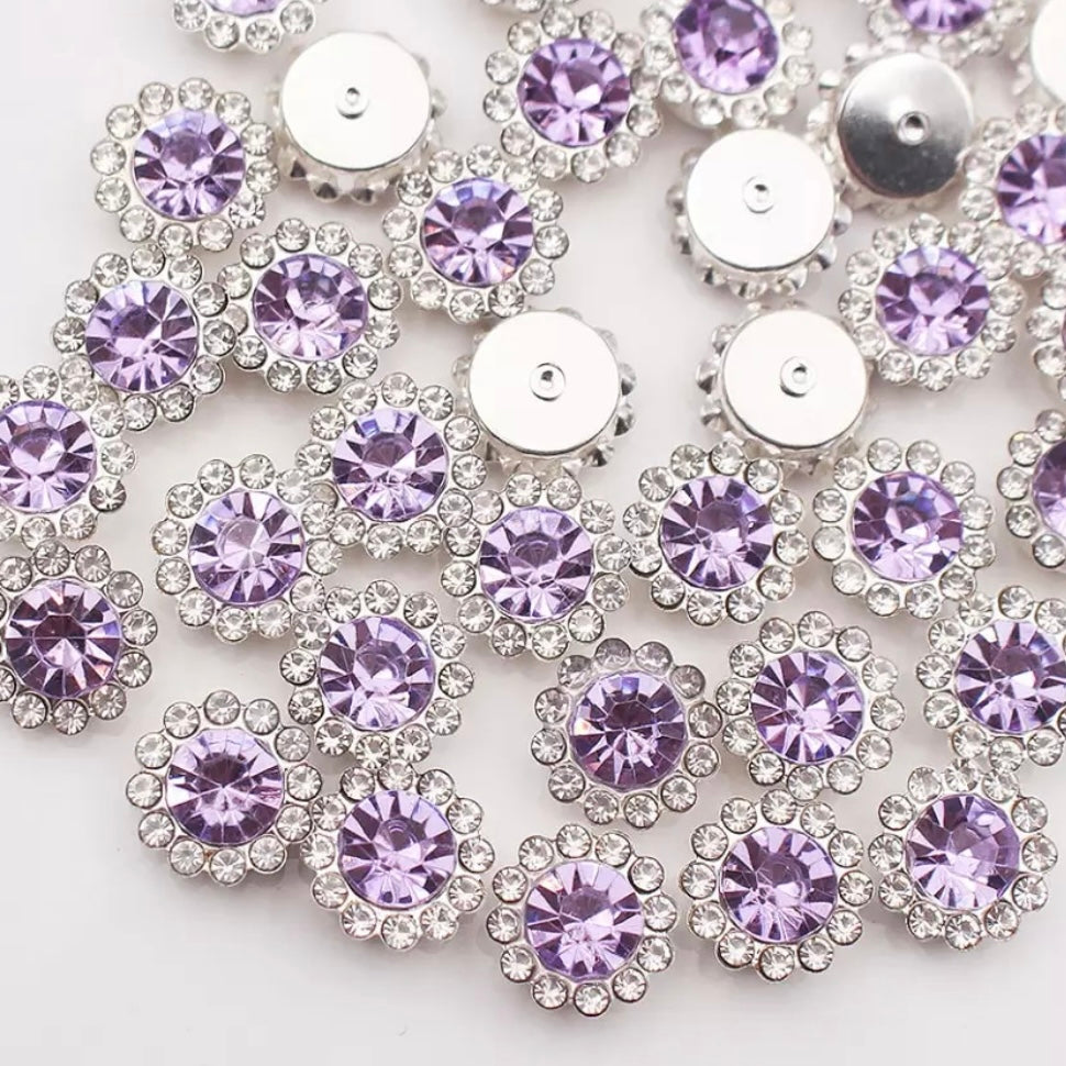 12mm Crystal/Glass Flower, Silver Base, Sew On, Rhinestone - See Color Options