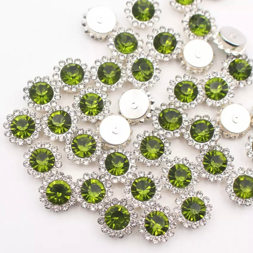 12mm Crystal/Glass Flower, Silver Base, Sew On, Rhinestone - See Color Options