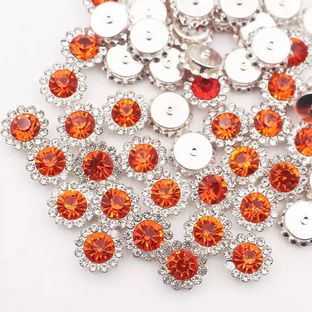 12mm Crystal/Glass Flower, Silver Base, Sew On, Rhinestone - See Color Options