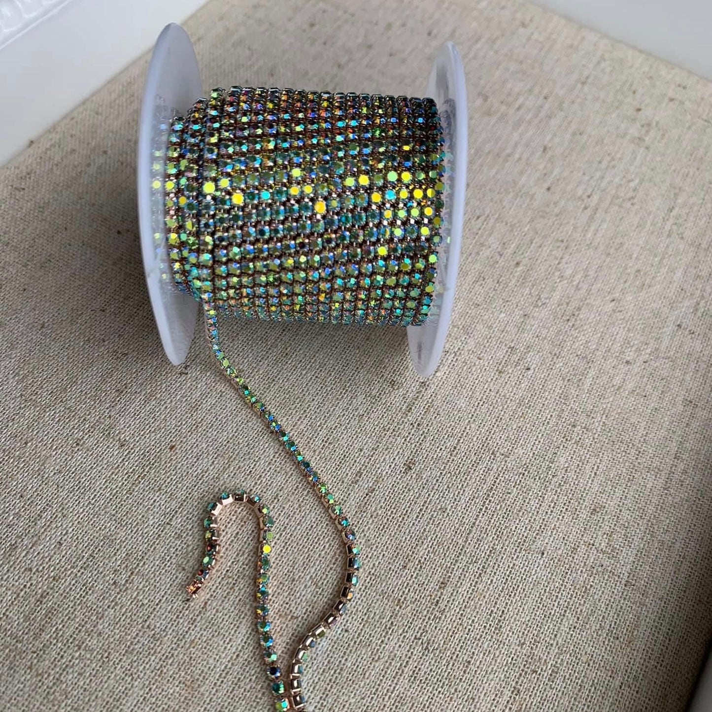 1 Yard SS6 Champagne Gold Base, Metal Chain Rhinestone Banding - See Color Options