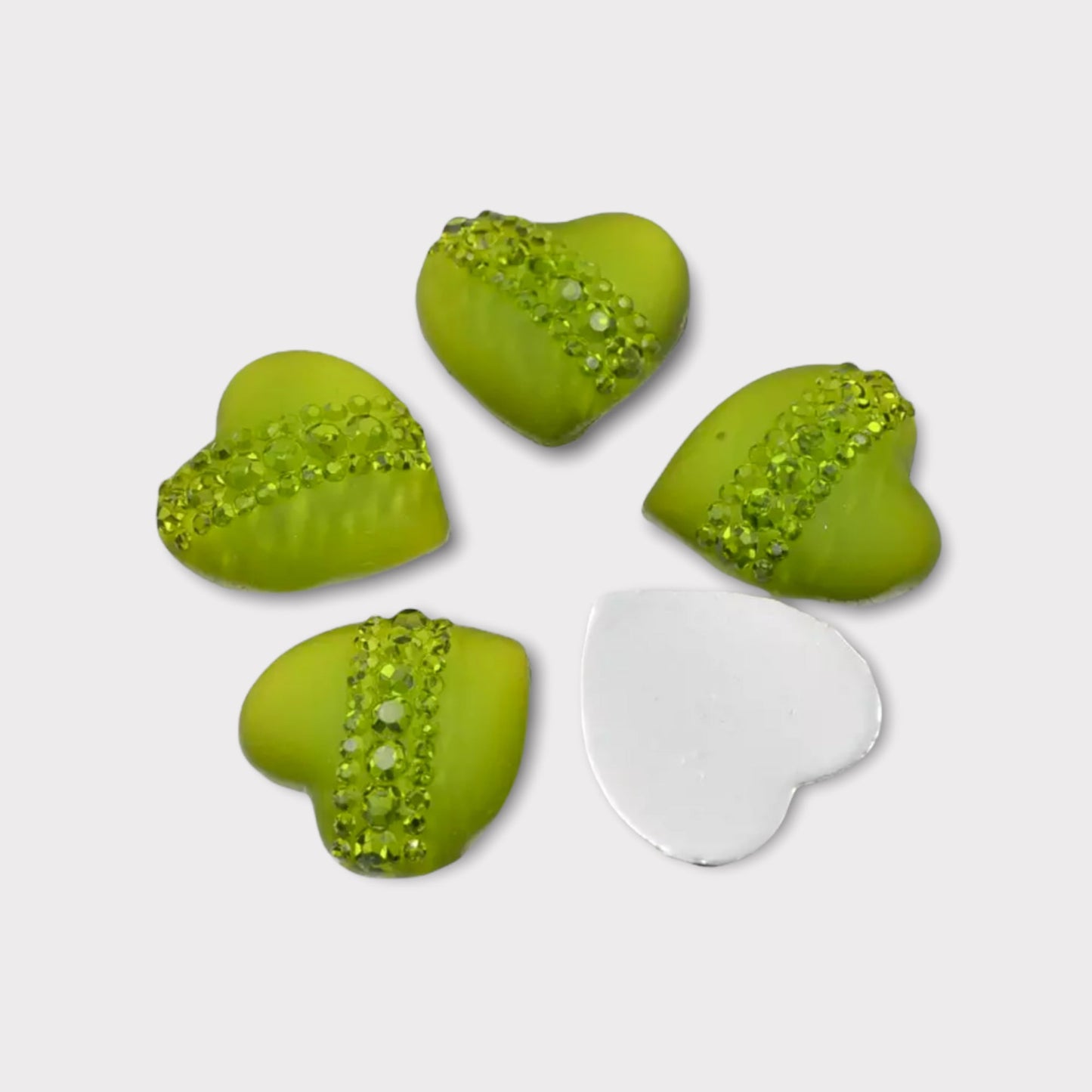 20mm Resin Heart with Gem Print, Glue on, Flat back, Sold in Pairs - See Color Options