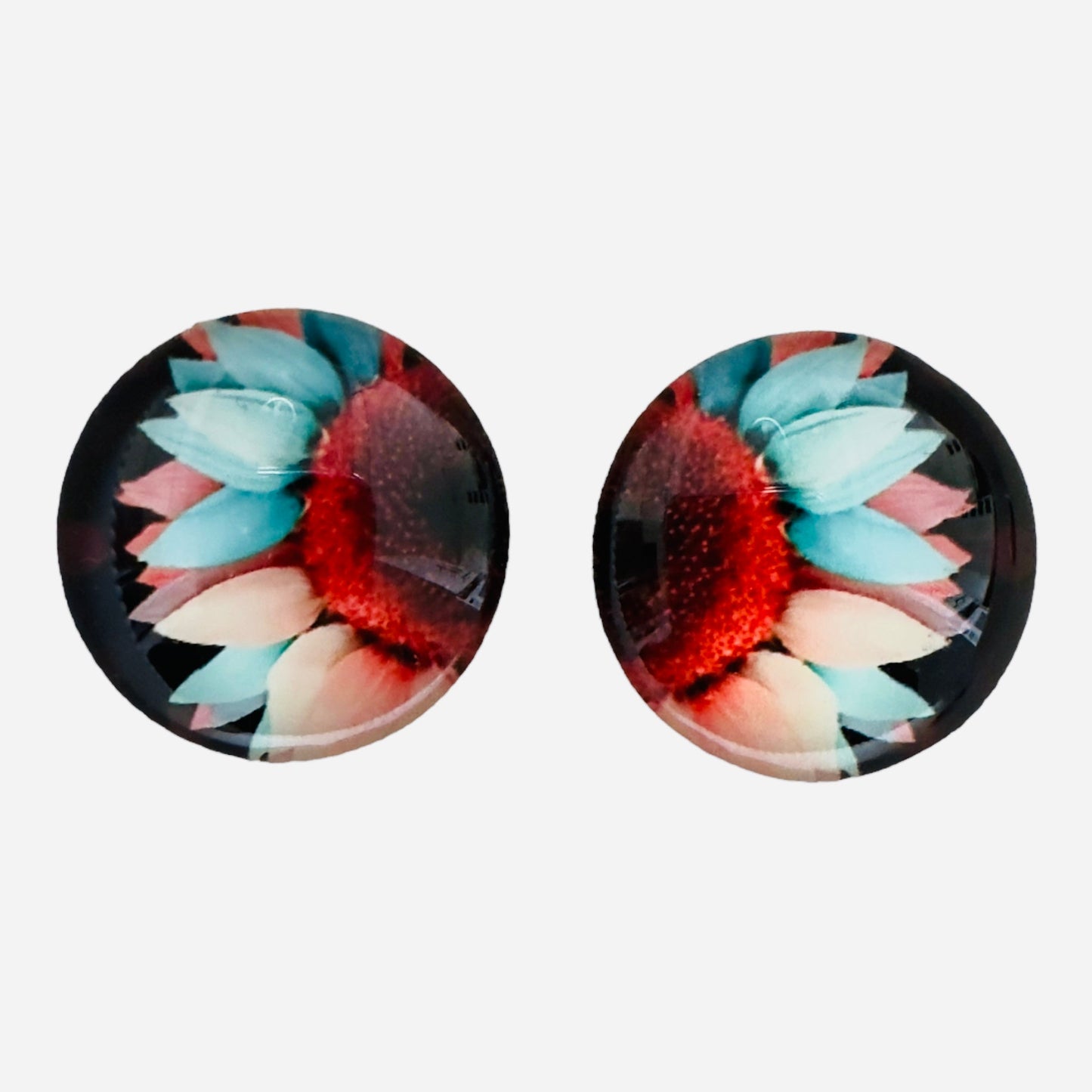 20mm Flower with Background image in Glass, Glue on - See Color Options