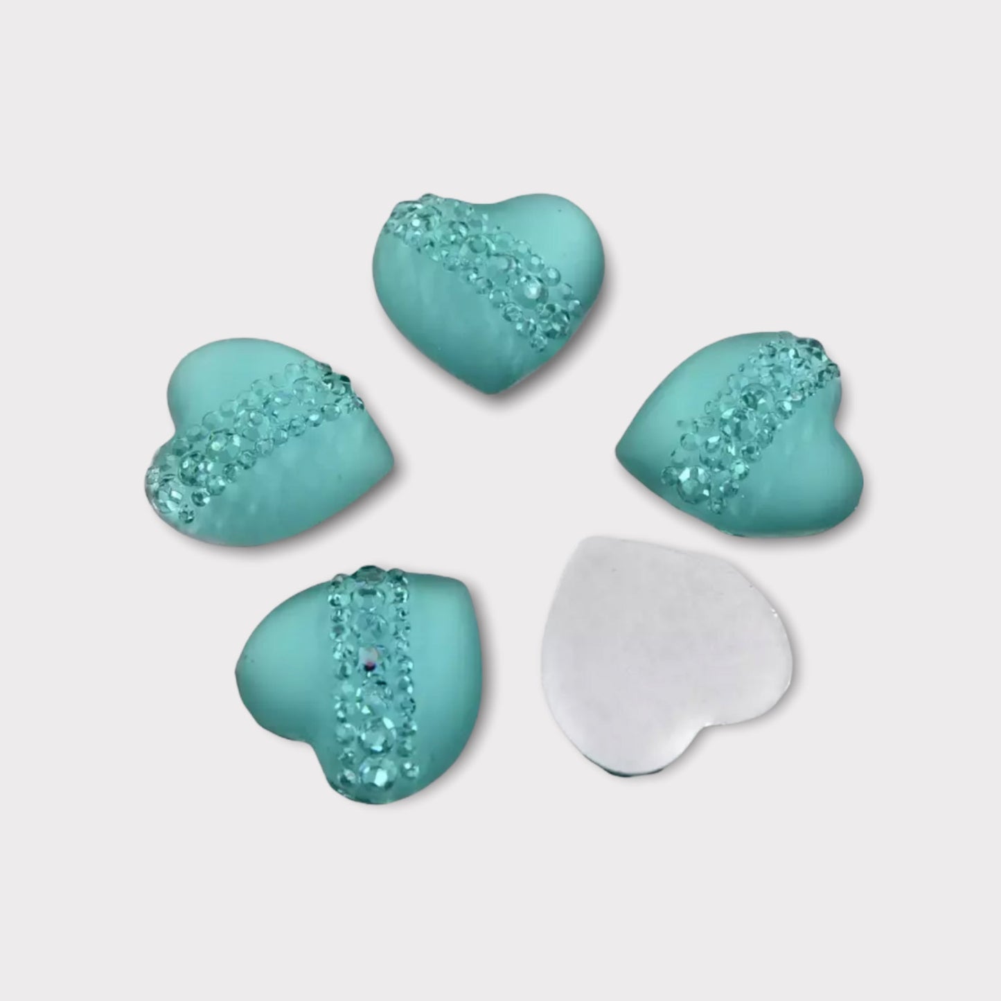 20mm Resin Heart with Gem Print, Glue on, Flat back, Sold in Pairs - See Color Options