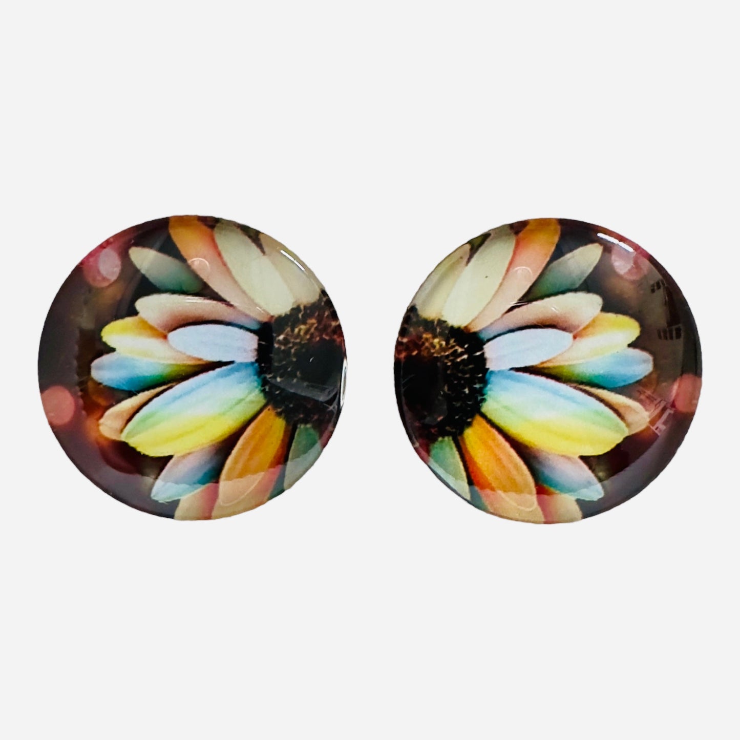20mm Flower with Background image in Glass, Glue on - See Color Options