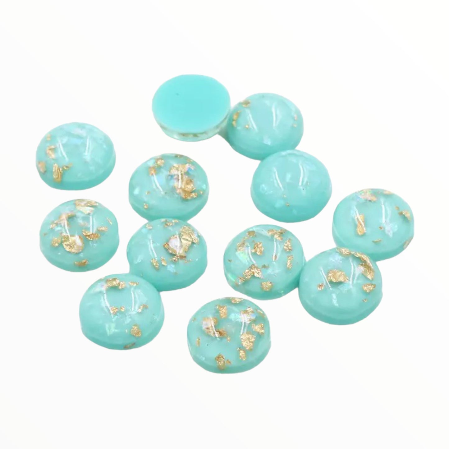 Cabochon rond en résine à dôme blanc de 12 mm, rempli de feuille d'or et de paillettes, à coller
