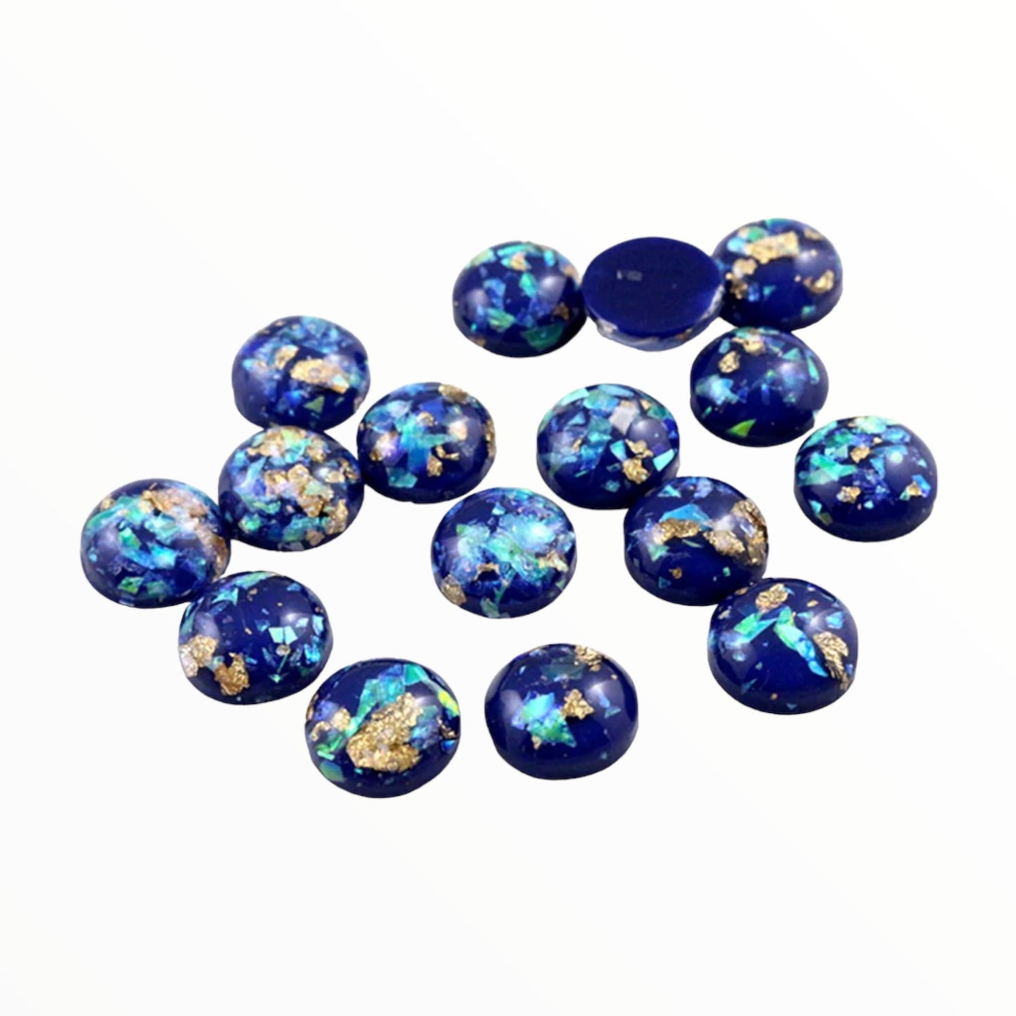 Cabochon rond en résine à dôme blanc de 12 mm, rempli de feuille d'or et de paillettes, à coller