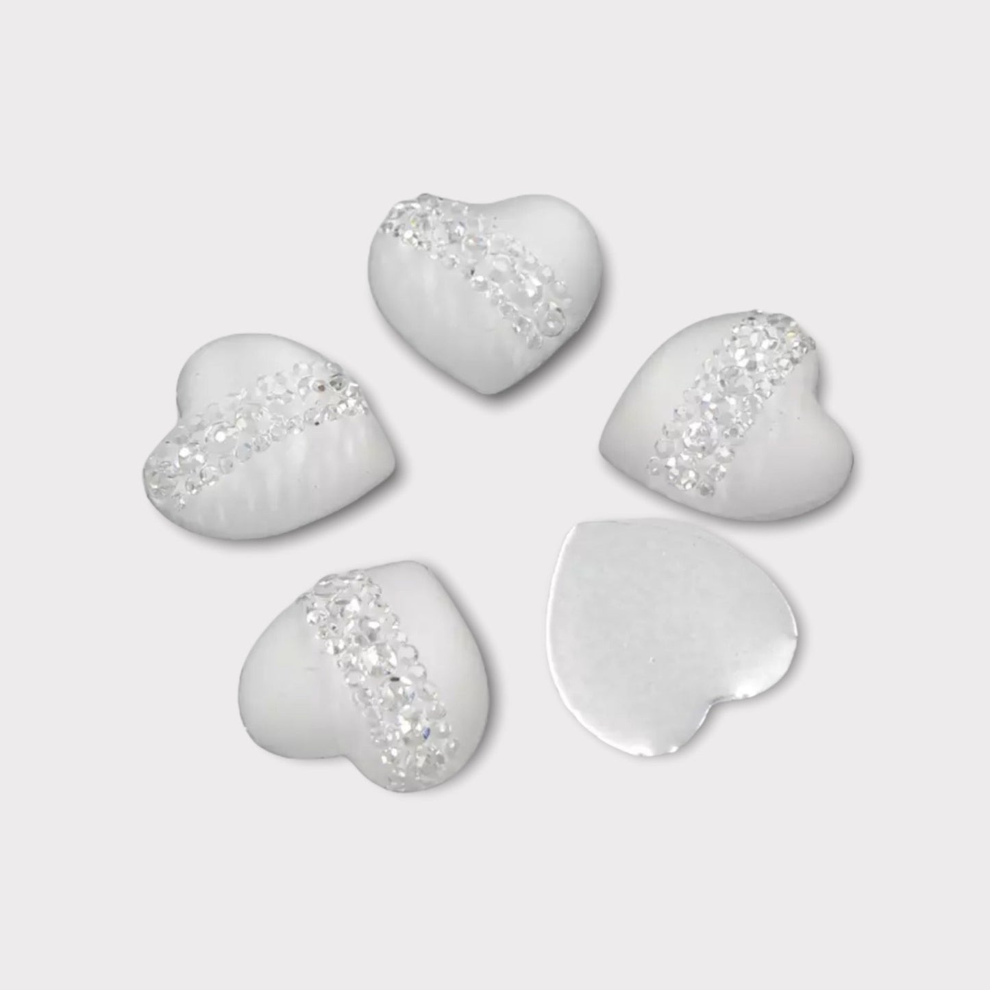 20mm Resin Heart with Gem Print, Glue on, Flat back, Sold in Pairs - See Color Options