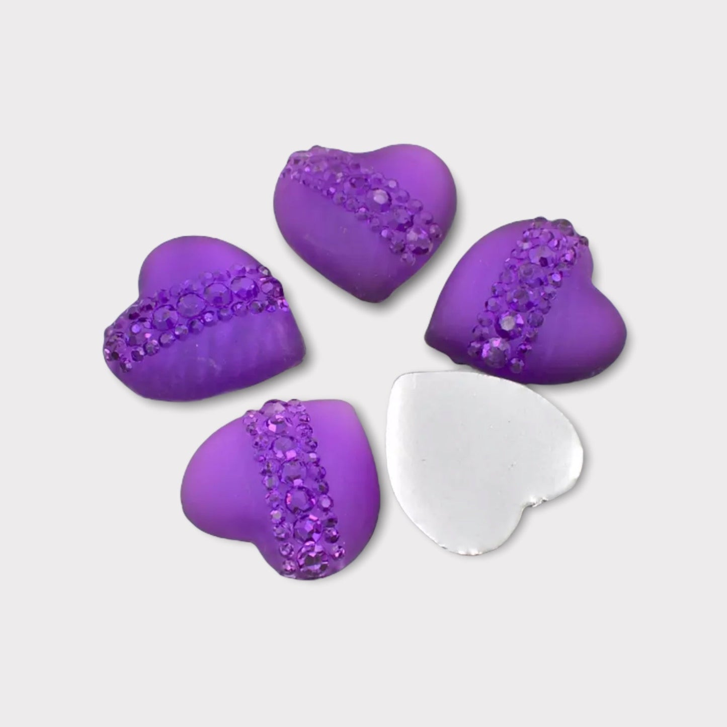 20mm Resin Heart with Gem Print, Glue on, Flat back, Sold in Pairs - See Color Options